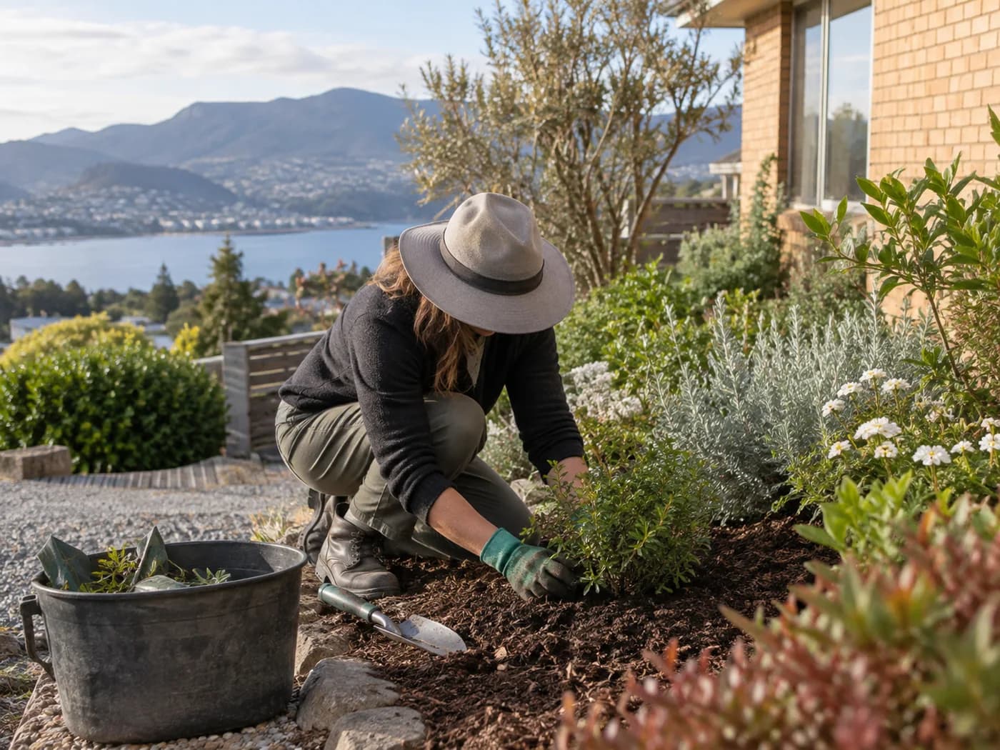 Illustrative planting and garden maintenance in Hobart